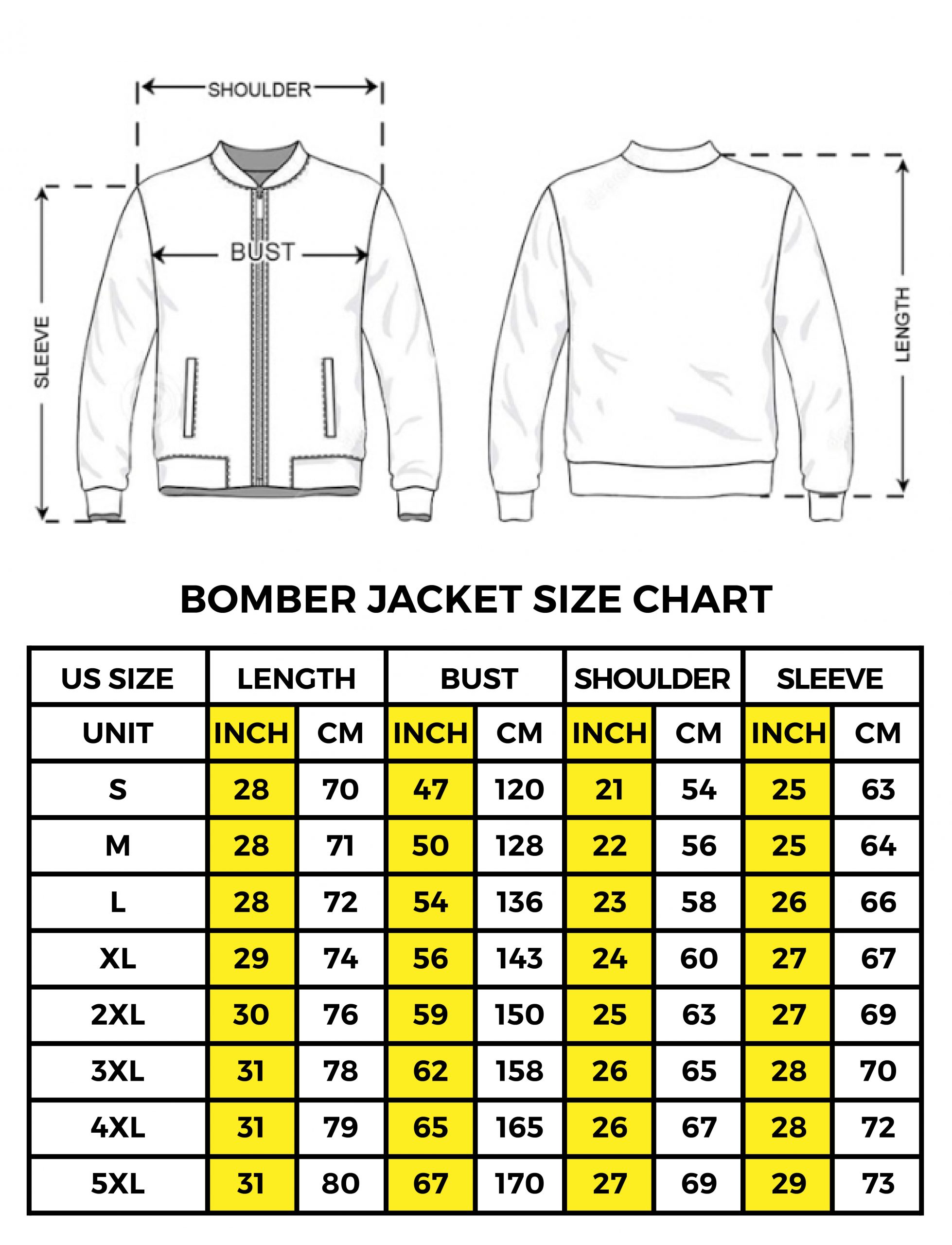 bomber jacket size chart 01 scaled 1 - Anime Jacket