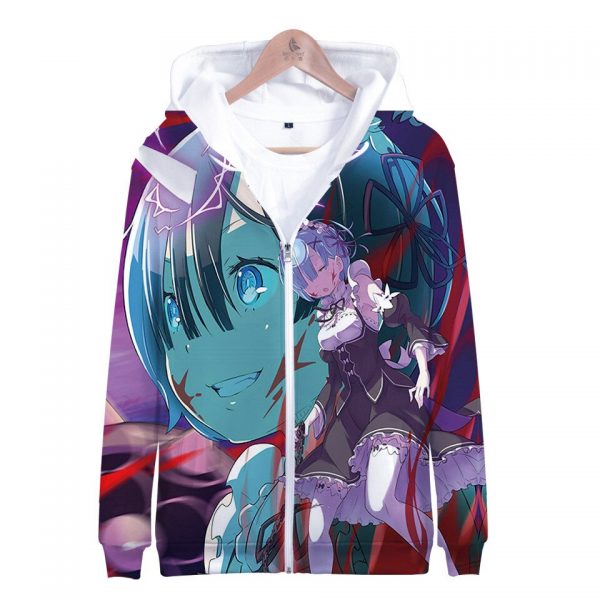 Re Zero kids Hoodies Hooded Jacket Zipper Coat Sweatshirt for boy girls Clothing Clothes Rem and 2 - Anime Jacket